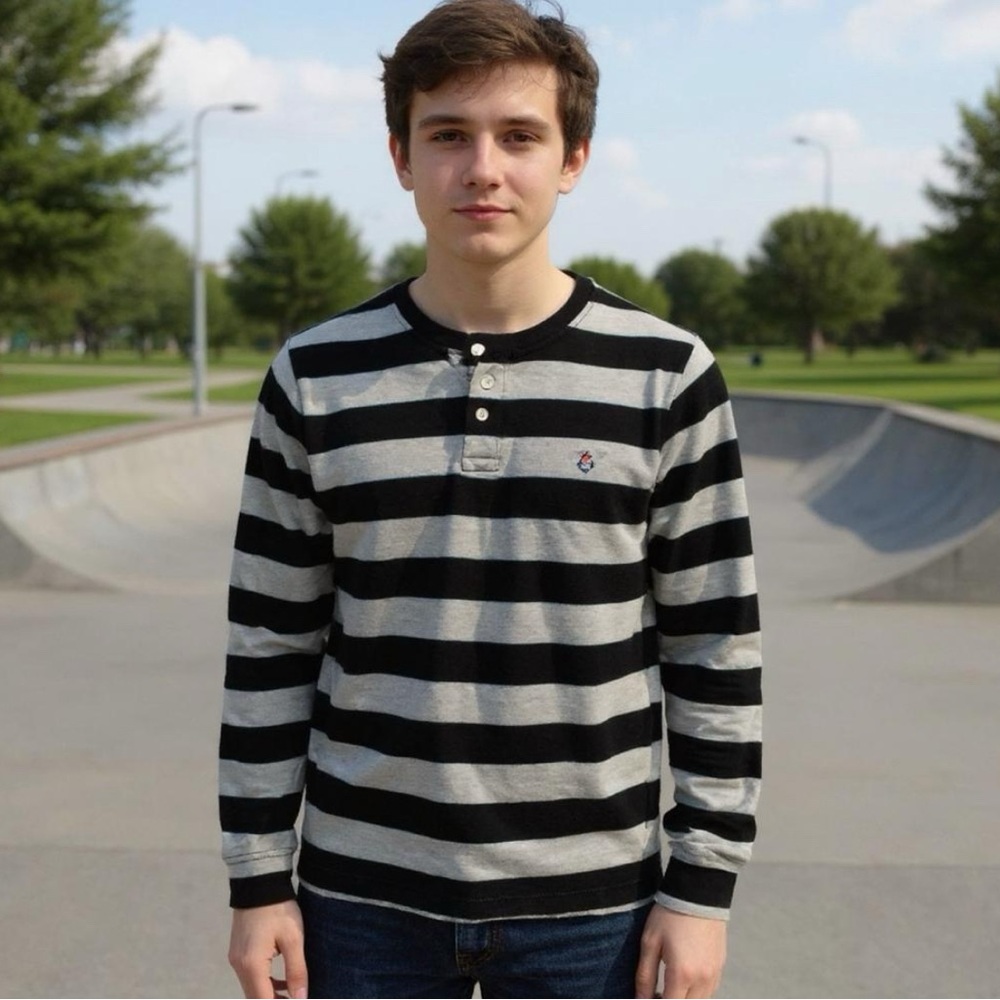 AKUMA 3 Button Striped Skater Tee✨